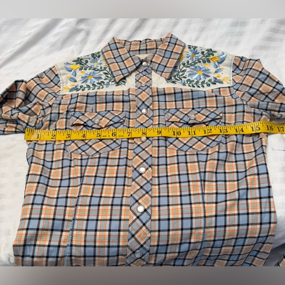 Paul & Joe Target Womens Small Pearl Button Plaid Embroidered Western - Picture 10 of 16
